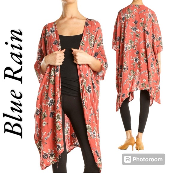 Blue Rain Pink Floral Lightweight Open Front Shawl Cardigan Women's Size S - Picture 1 of 9